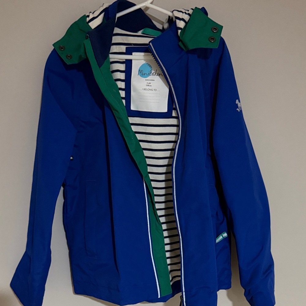 Boden Kids Blue and Green Hooded Jacket